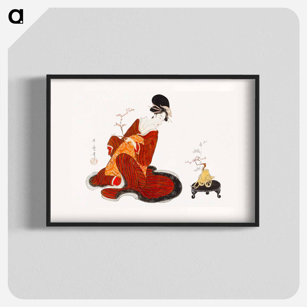 Japanese woman making a flower arrangement - 喜多川 歌麿 Poster.