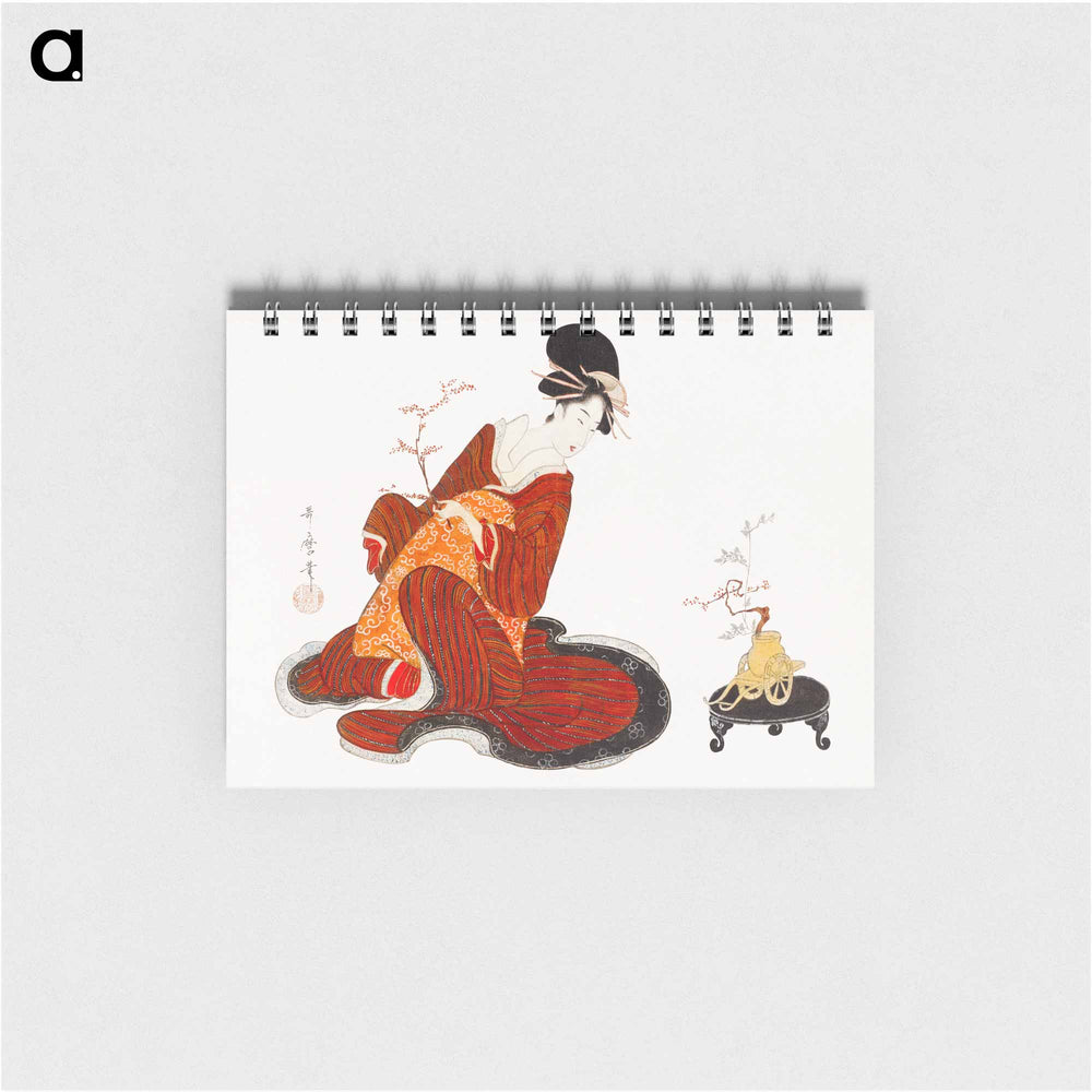 Japanese woman making a flower arrangement - 喜多川 歌麿 Memo.