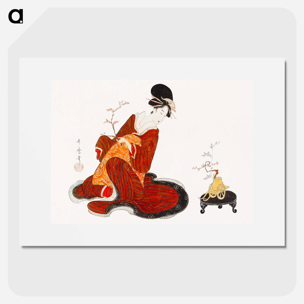 Japanese woman making a flower arrangement - 喜多川 歌麿 Poster.