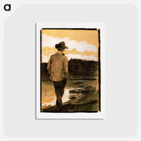 アートポストカード-Young Man on a Riverbank - ウンベルト ボッチョーニ  Postcard.