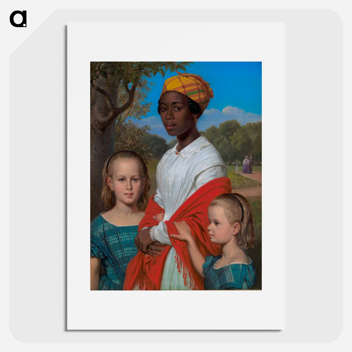 Portrait of Otto Marstrand's two Daughters and their West-Indian Nanny, Justina Antoine, in the Frederiksberg Gardens near Copenhagen - ヴィルヘルム マーストランド Poster.