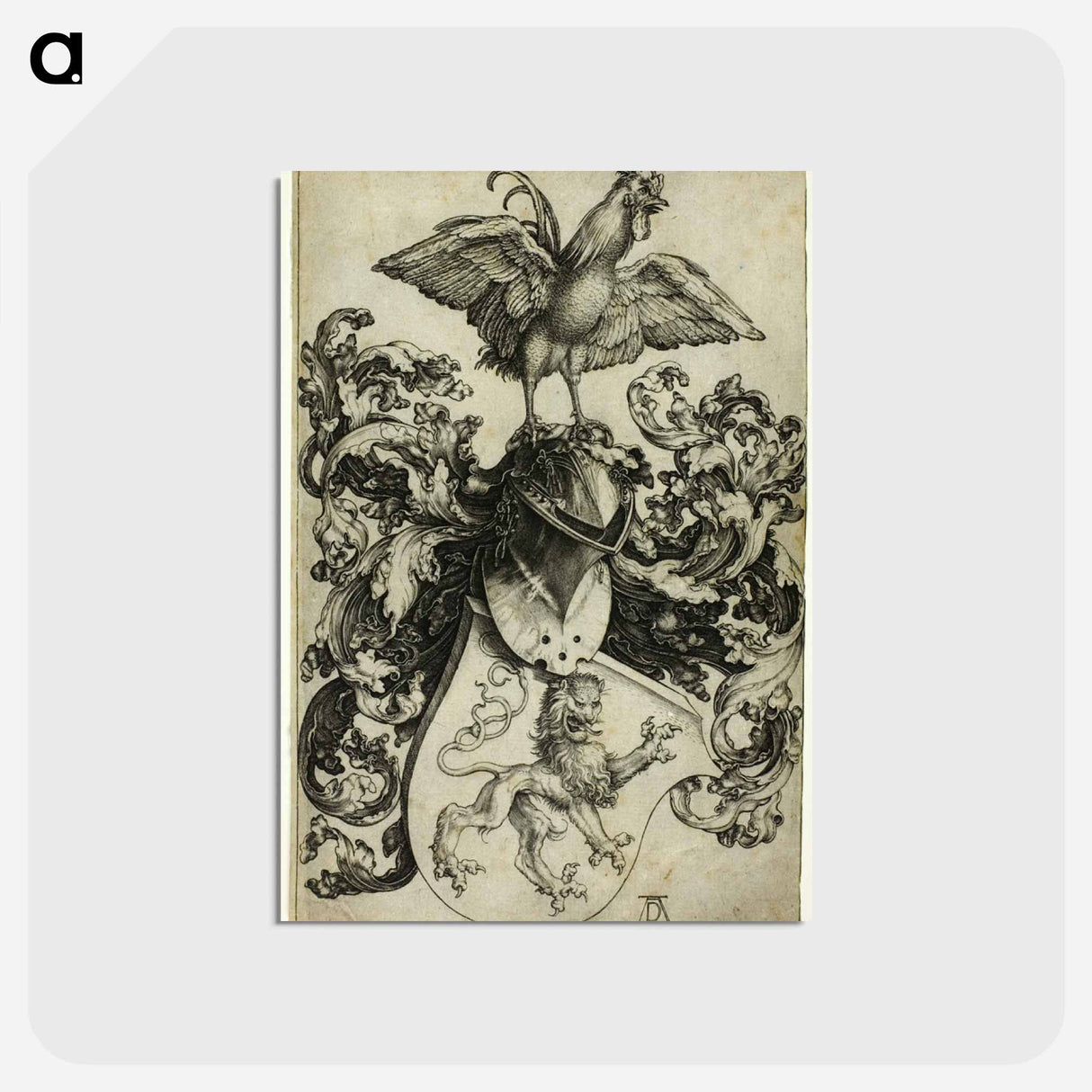 アートポストカード-Coat of Arms with Lion and Rooster - アルブレヒト デューラー Postcard.