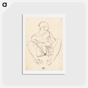 アートポストカード-Seated Woman in Chemise - エゴン シーレ Postcard.