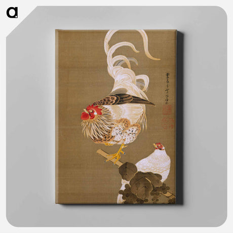 アートパネル-Hen and Rooster with Grapevine
 - 伊藤若冲 Canvas.