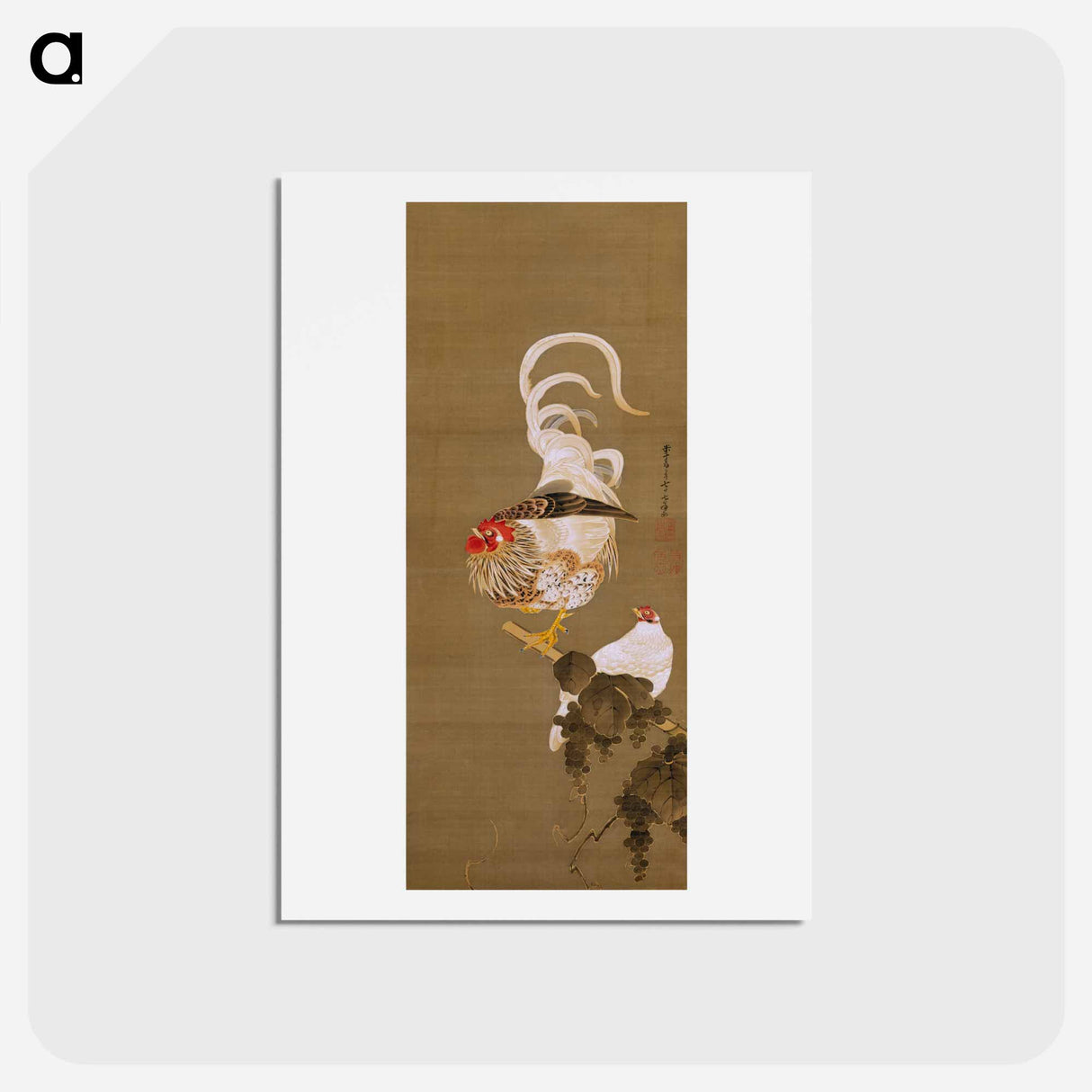 アートポストカード-Hen and Rooster with Grapevine
 - 伊藤若冲 Postcard.