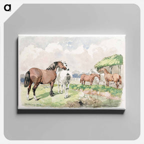アートパネル-Five Horses near a Brook
 - ジョン フレデリック ヘリング Canvas.