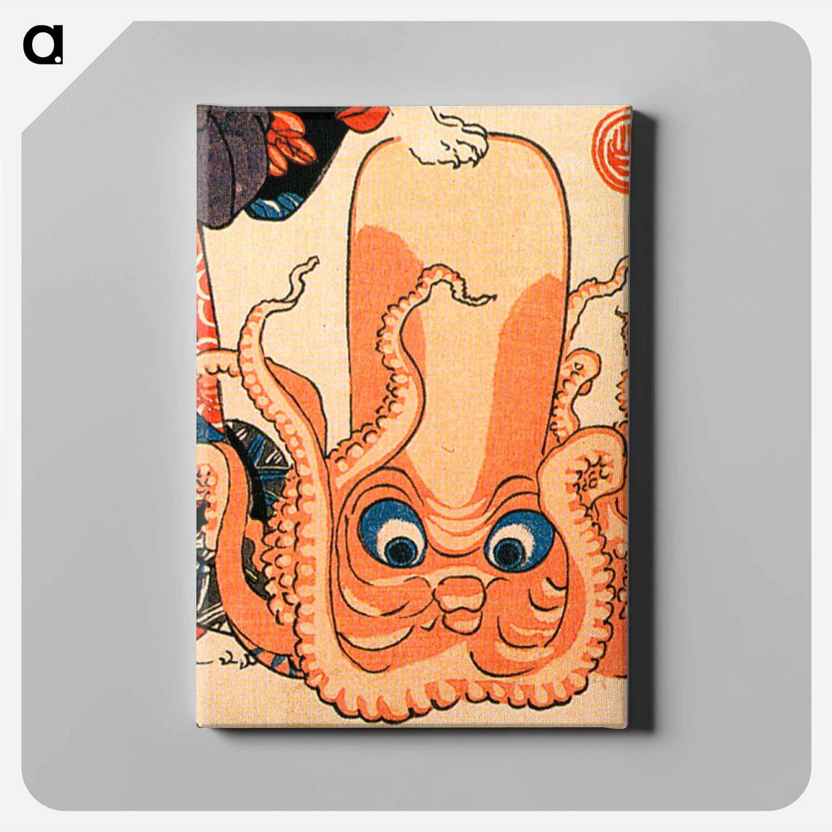 A cat dressed as a woman tapping the head of an octopus - 歌川 国芳 Canvas.