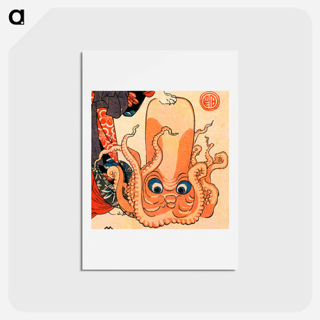 アートポストカード-A cat dressed as a woman tapping the head of an octopus - 歌川 国芳 Postcard.