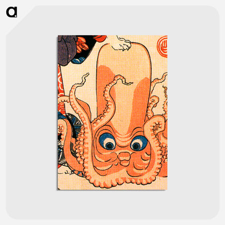 アートポストカード-A cat dressed as a woman tapping the head of an octopus - 歌川 国芳 Postcard.