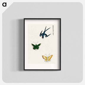 アートポスター-Swallow and Butterflies - 八丘椿 Poster.