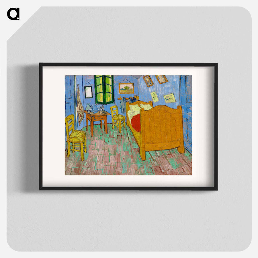 ゴッホが南フランスのアルルで借りていた部屋を描いた絵画。黄色いベッドや赤い毛布が印象的。