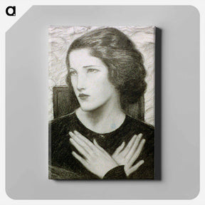 アートパネル-Head and shoulders of girl with hands crossed by Wladyslaw Theodore Benda - ウワディスワフ テオドール ベンダ Canvas.