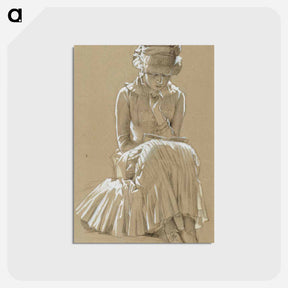 アートポストカード-Young girl seated, study for under the birches - アルバート エーデルフェルト Postcard.