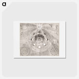 アートポストカード-Kaart van de aarde met de verschillende standen van de maan en de zon - アンティーク地図 Postcard.