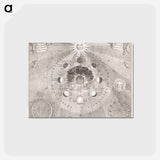 アートポストカード-Kaart van de aarde met de verschillende standen van de maan en de zon - アンティーク地図 Postcard.