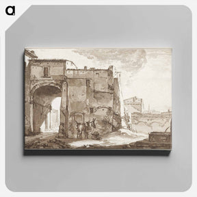 アートパネル-Poort met reiziger en muildier
 - コルネリス プロース ファン アムステル Canvas.