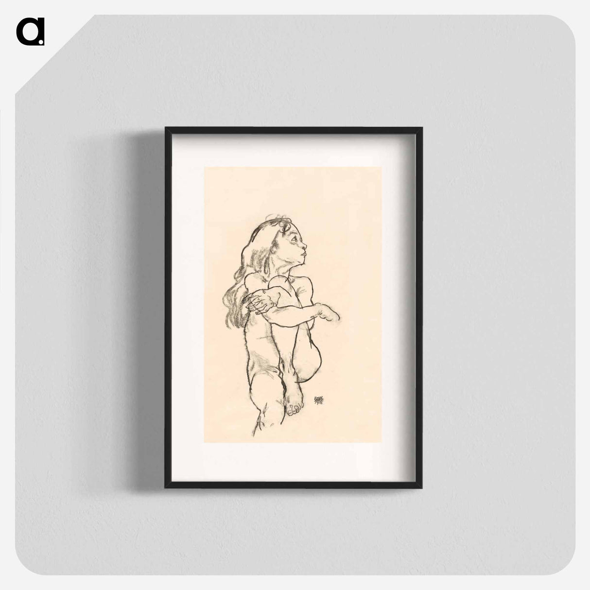 Seated Nude Girl Clasping Her Left Knee - Egon Schiele Poster.