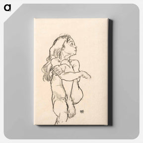 アートパネル-Seated Nude Girl Clasping Her Left Knee - エゴン シーレ Canvas.