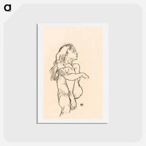 アートポストカード-Seated Nude Girl Clasping Her Left Knee - エゴン シーレ Postcard.