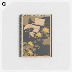 アートメモ帳-Woman playing piano with art nouveau style chrysanthemum flowers in foreground - エセル リード Memo.