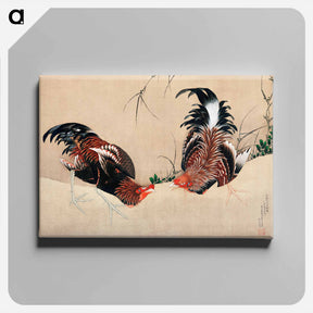 アートパネル-Gamecocks - 葛飾 北斎 Canvas.