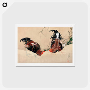 アートポストカード-Gamecocks - 葛飾 北斎 Postcard.