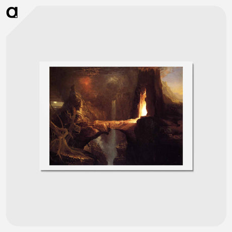 アートポストカード-Expulsion. Moon and Firelight - トーマス コール Postcard.