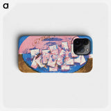 Blue and pink ellipse with squares on brown and blue background - ヴィルヘルム ルンドストローム Phone Case.