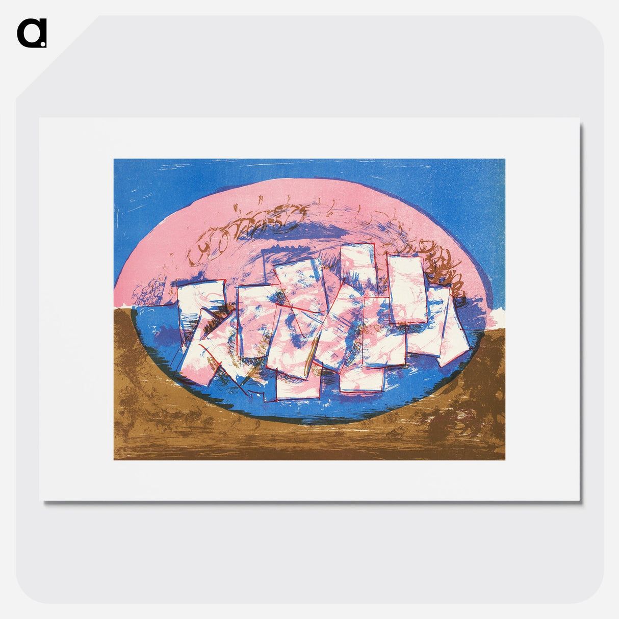 Blue and pink ellipse with squares on brown and blue background - ヴィルヘルム ルンドストローム Poster.