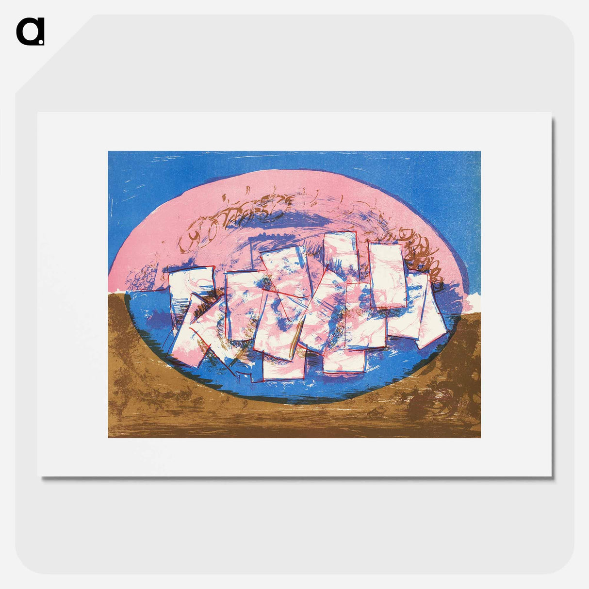 Blue and pink ellipse with squares on brown and blue background - ヴィルヘルム ルンドストローム Poster.