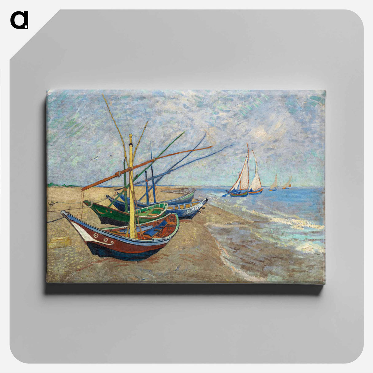 Fishing Boats on the Beach at Saintes-Maries - フィンセント ファン ゴッホ Canvas.