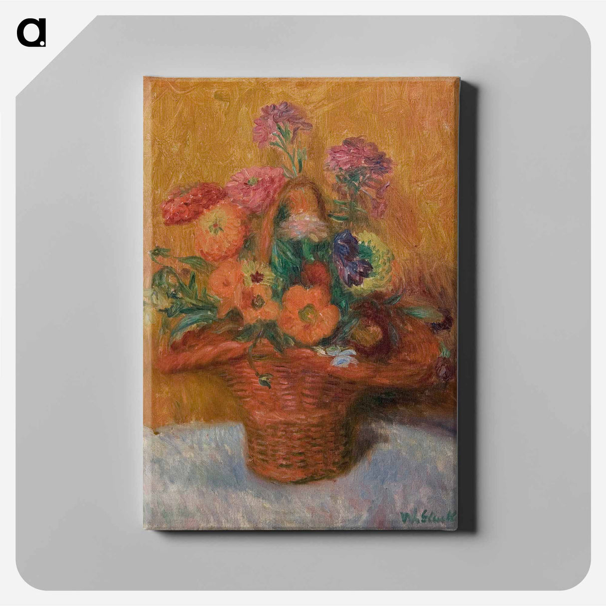 Red Basket of Zinnias - ウィリアム ジェームス グラッケンズ Canvas.