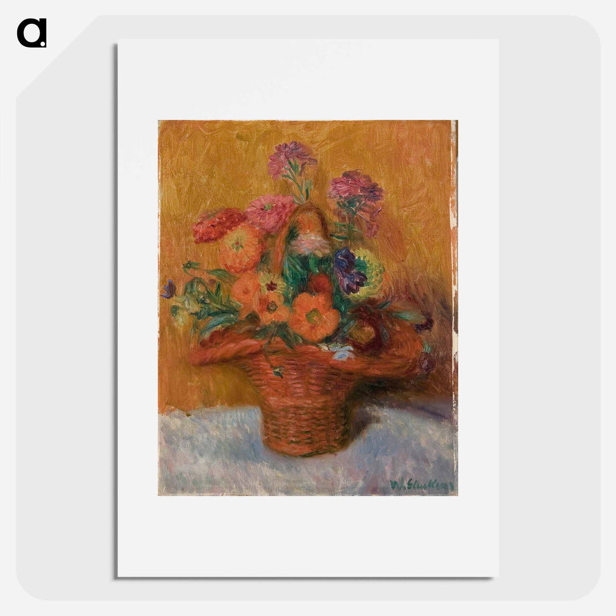 Red Basket of Zinnias - William James Glackens Poster.