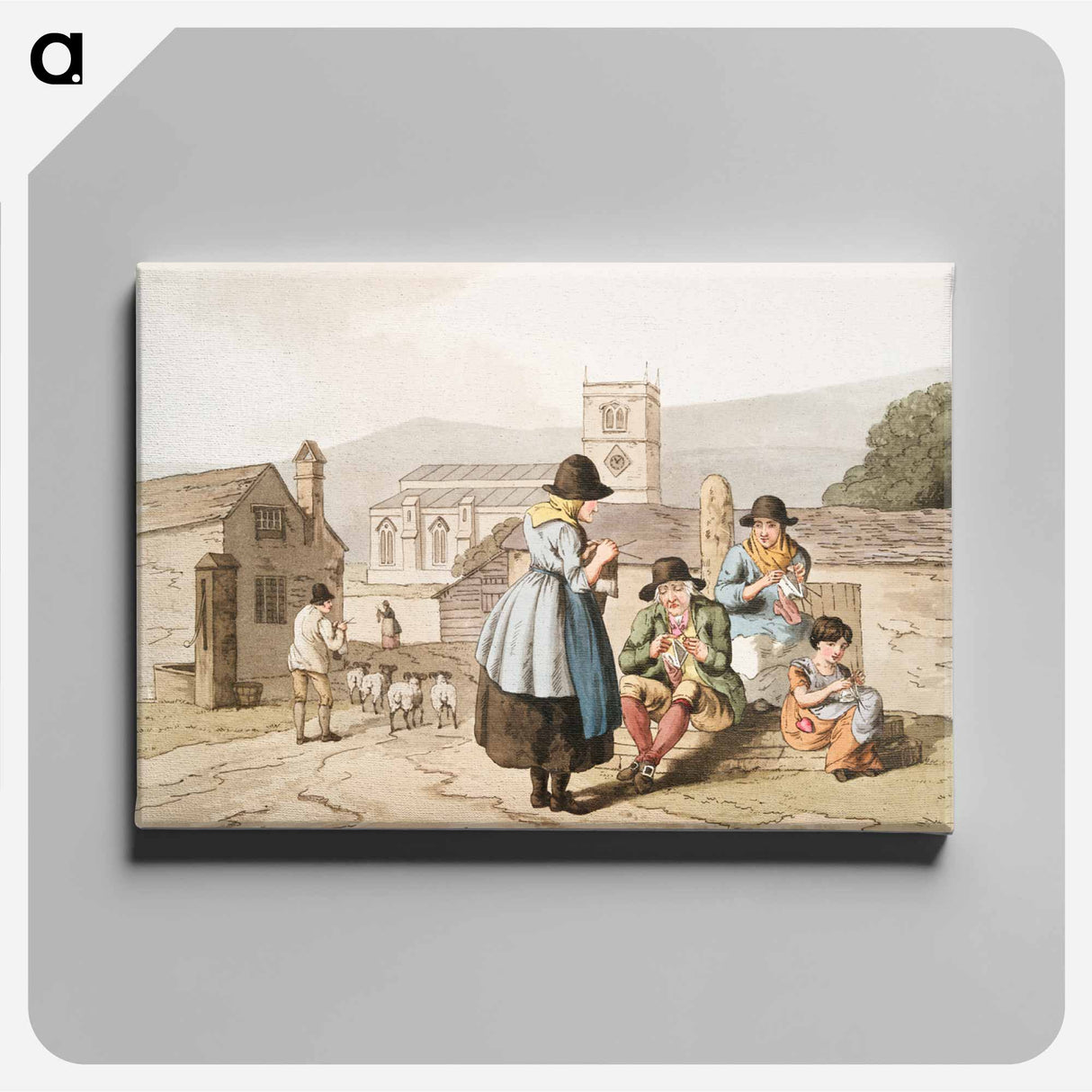 Illustration of Wensley Dale knitters - 19世紀のヨークシャー Canvas.