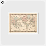 アートポストカード-Colton's Map of the World on Mercator's Projection - アンティーク地図 Postcard.