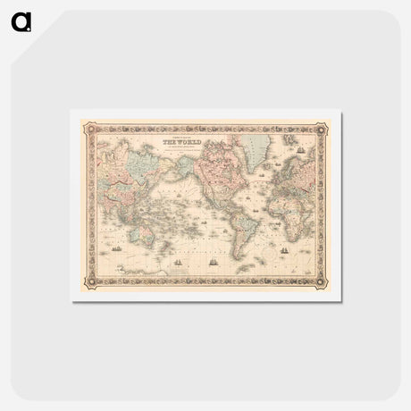 アートポストカード-Colton's Map of the World on Mercator's Projection - アンティーク地図 Postcard.