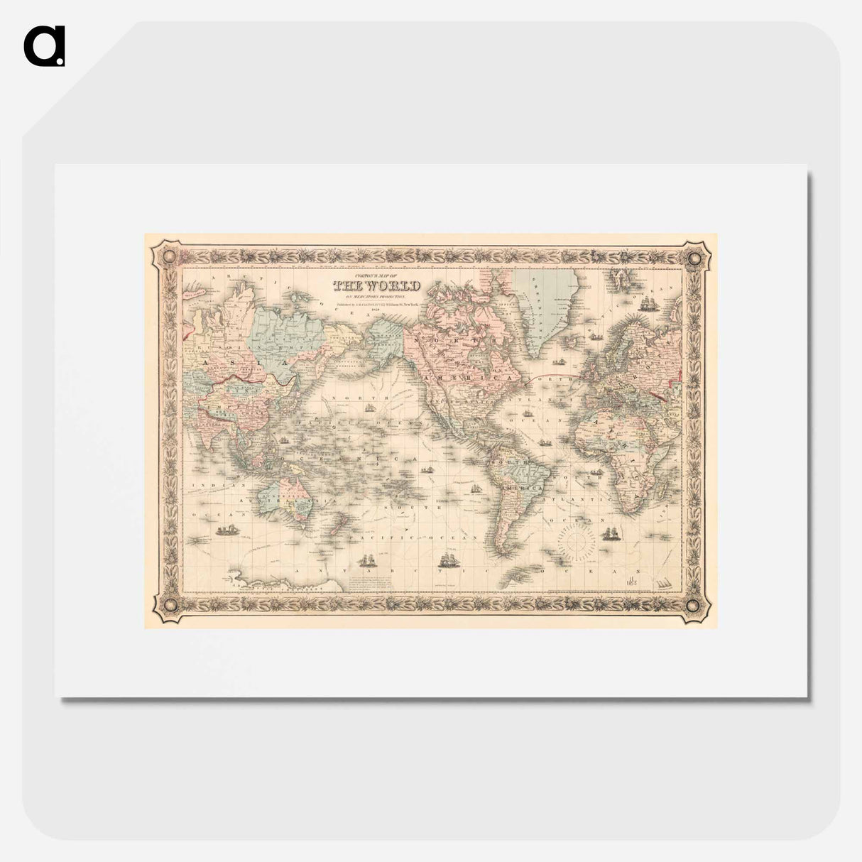 Colton's Map of the World on Mercator's Projection - アンティーク地図 Poster.