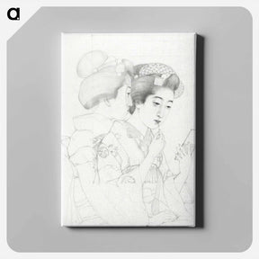 アートパネル-Woman Holding a Lip Brush
 - 橋口 五葉 Canvas.