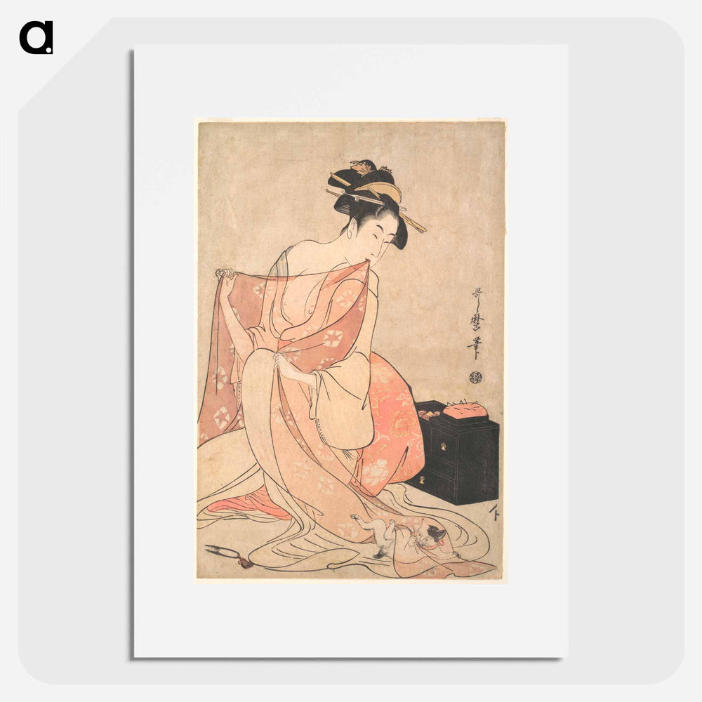 A Woman and a Cat - 喜多川 歌麿 Poster.