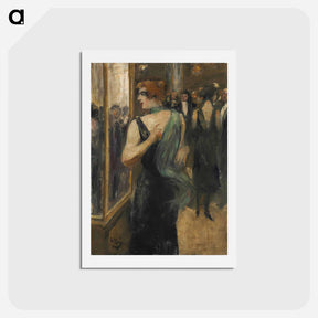 アートポストカード-Lady in black evening dress with green scarf - レッサー ユリィ Postcard.