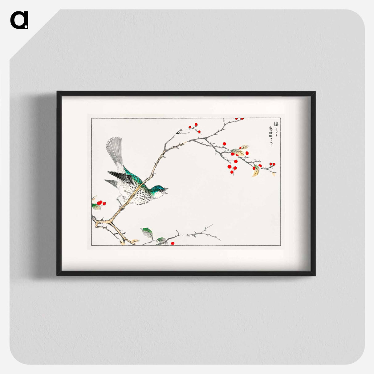 アートポスター-Brown-eared Bulbul and Dioecious Holly
 - 鳥類図鑑 Poster.