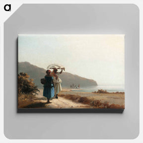 アートパネル-Two Women Chatting by the Sea - カミーユ ピサロ Canvas.