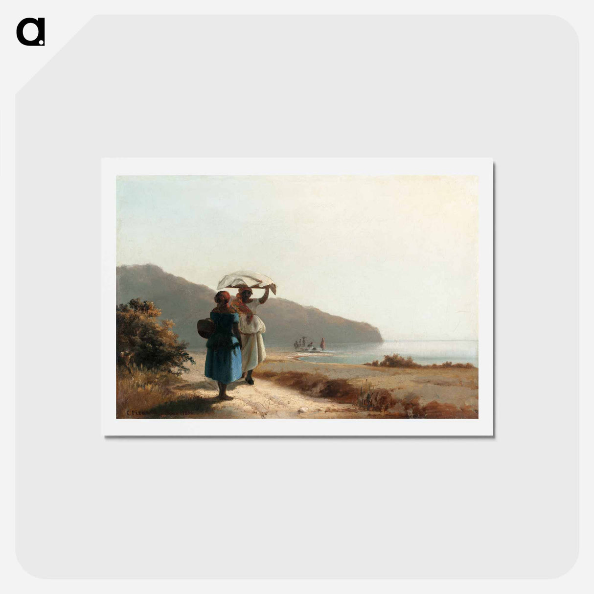 アートポストカード-Two Women Chatting by the Sea - カミーユ ピサロ Postcard.