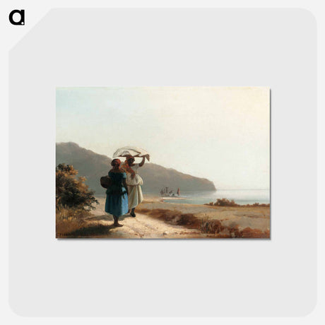 アートポストカード-Two Women Chatting by the Sea - カミーユ ピサロ Postcard.