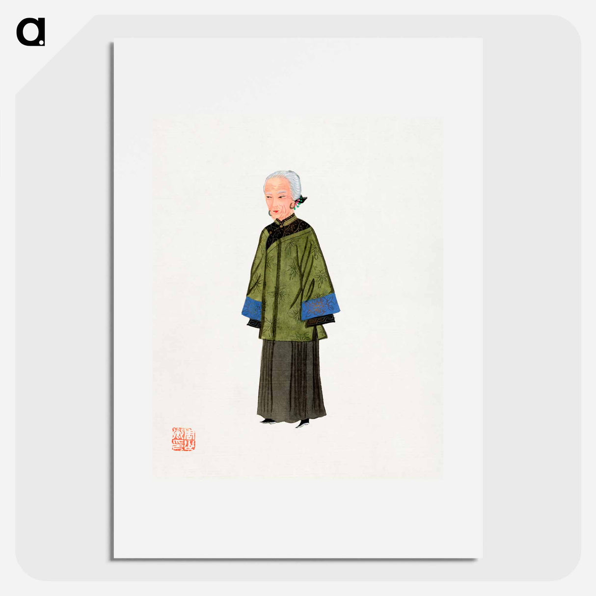 アートポスター-Chinese Lady in Green Gown Costume Illustration
 - 中国の衣装 Poster.