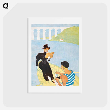 アートポストカード-Woman reading in a row boat - エドワード ペンフィールド Postcard.