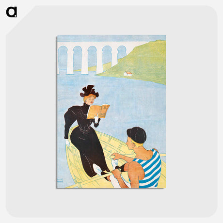アートポストカード-Woman reading in a row boat - エドワード ペンフィールド Postcard.