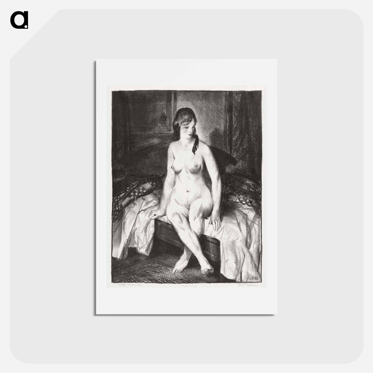 アートポストカード-Evening, nude on bed - ジョージ ベローズ Postcard.