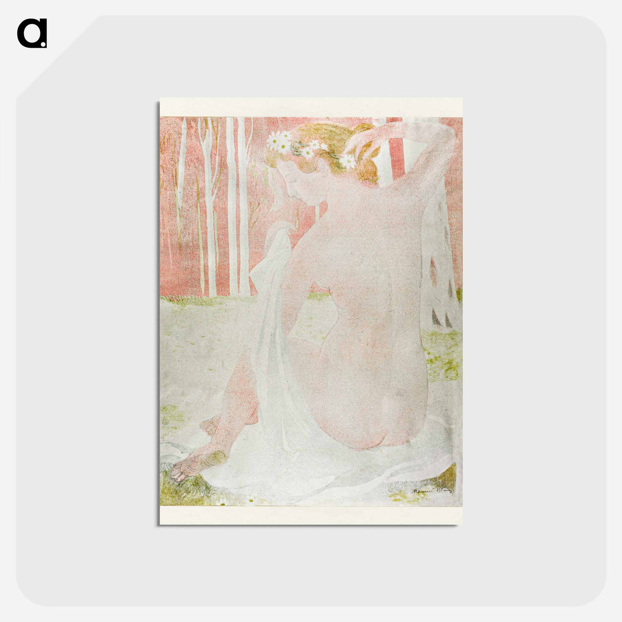 アートポストカード-Nymph Crowned with Daisies - モーリス ドニ Postcard.