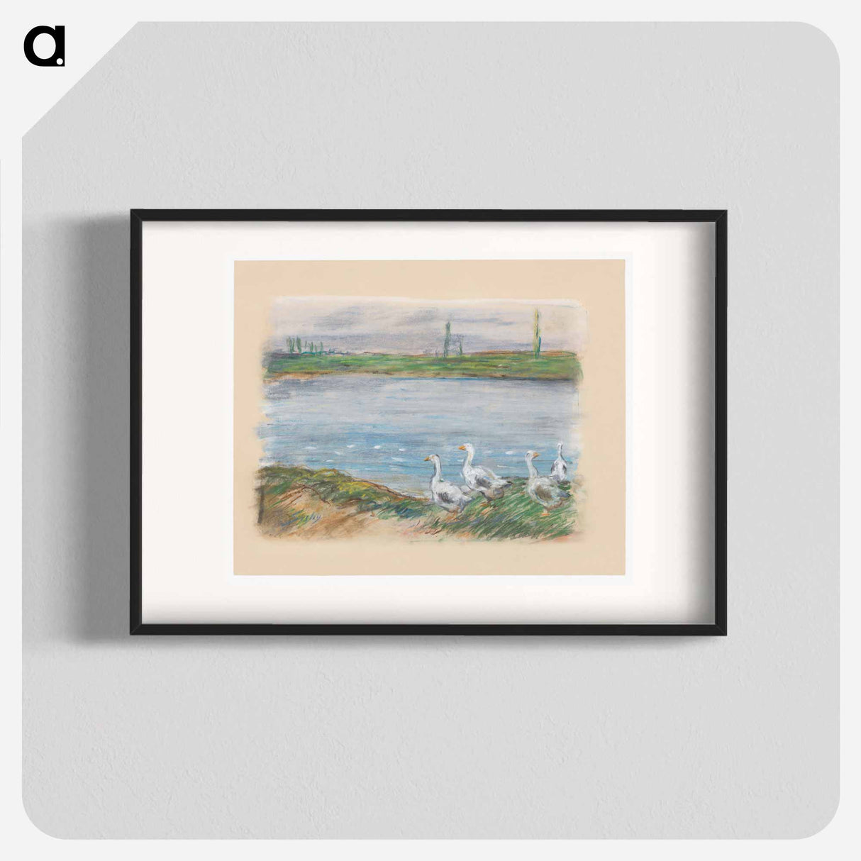 Four Geese by the River - アルフレッド シスレー Poster.